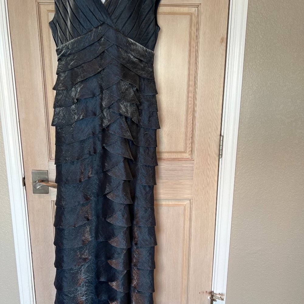 Adrianna Papell Shutter Pleated Maxi Dress Steel Blue - Size 12